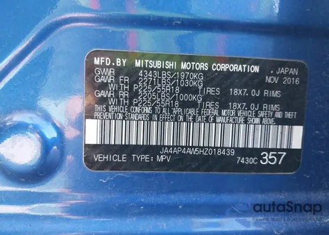 2017 Mitsubishi Outlander Sport 2.4 Sel z USA, uszkodzony, nr VIN JA4AP4AW5HZ018439